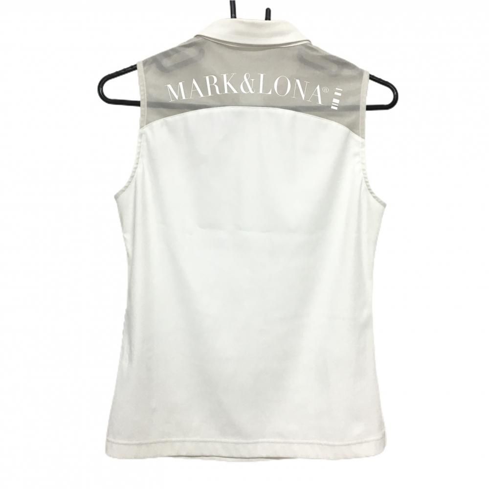 超 マークアンドロナ ノースリーブポロシャツ 白 肩シアー素材 背面ロゴ レディース 38 M ゴルフウェア モデル MARK&LONA