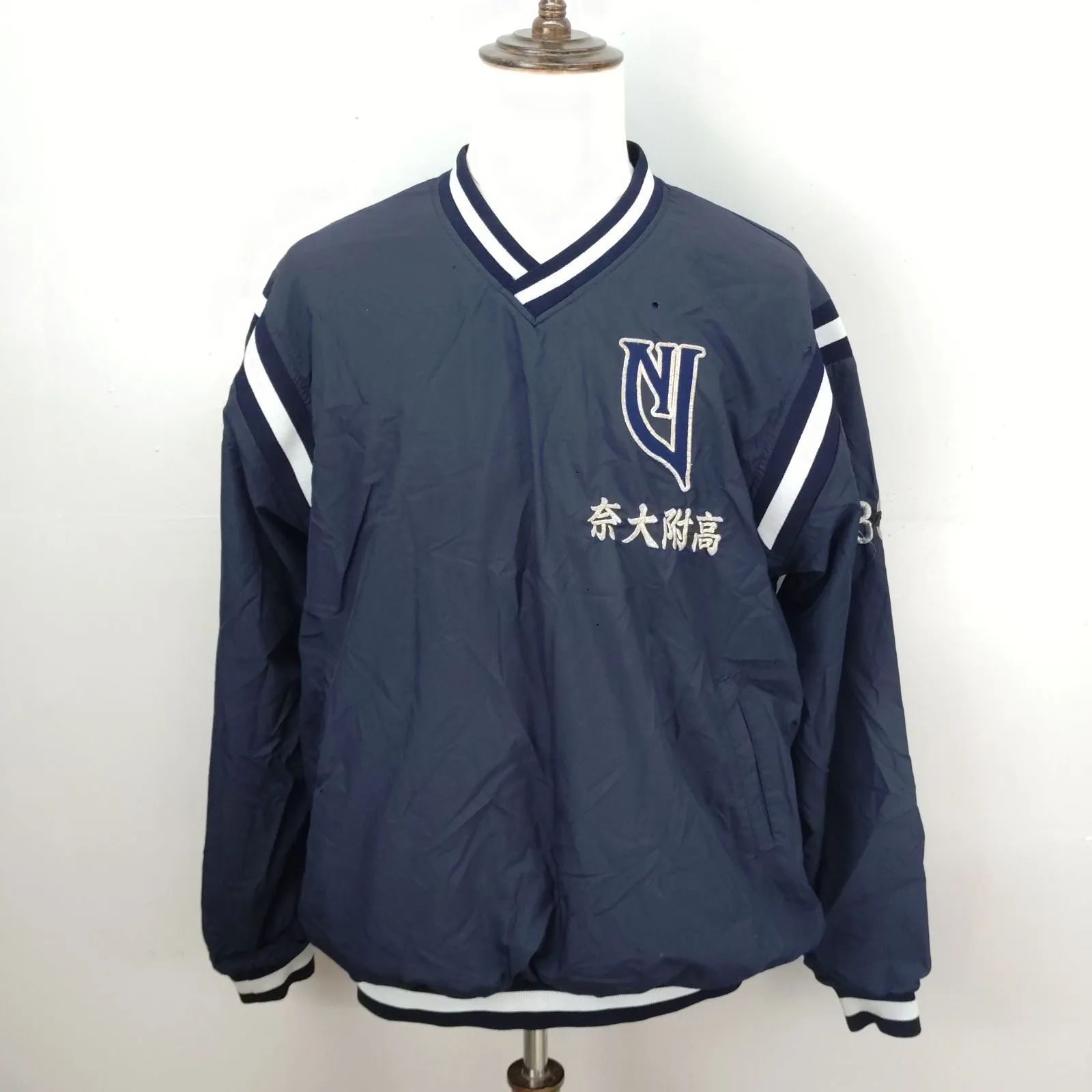 MIZUNO XO サイズ 奈良大学附属高等学校 グランドコート ウインドブレーカー プルオーバー Vネック ネイビー ミズノ