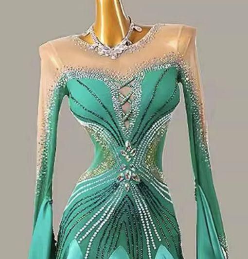 オーダーメイド社交ダンス衣装色変更可 スタンダードドレス 羽根高品質