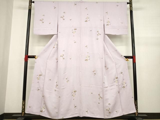 平和屋着物●上質な小紋 総刺繍 草花文 正絹 AABA9448ck