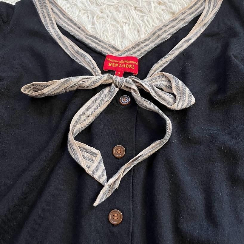 【ヴィヴィアンウエストウッド】ボウタイリボン カーディガン オーヴ刺繍 ブラック ブランド古着】オーブ刺繍 カーディガン（カーディガン/ボレロ