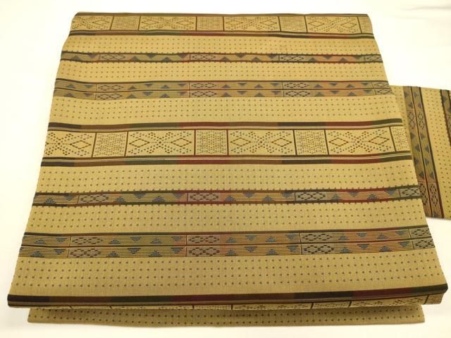 平和屋着物●全通柄　九寸名古屋帯　紬地　よろけ縞　正絹　逸品　CAAU9570hy 平和屋着物○全通柄 九寸名古屋帯 紬地 よろけ縞 正絹 逸品 CAAU9570hy