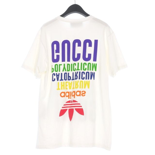 [GUCCI] グッチ コットンジャージ Tシャツ 白 ネイビー Cotton jersey T-shirt with Gucci embroidery in off white
