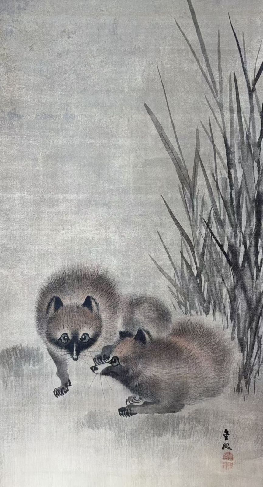 歓迎します! 望月金鳳 夫婦狐狸図 他拔 出世の意 動物画 掛軸 き 落款あり