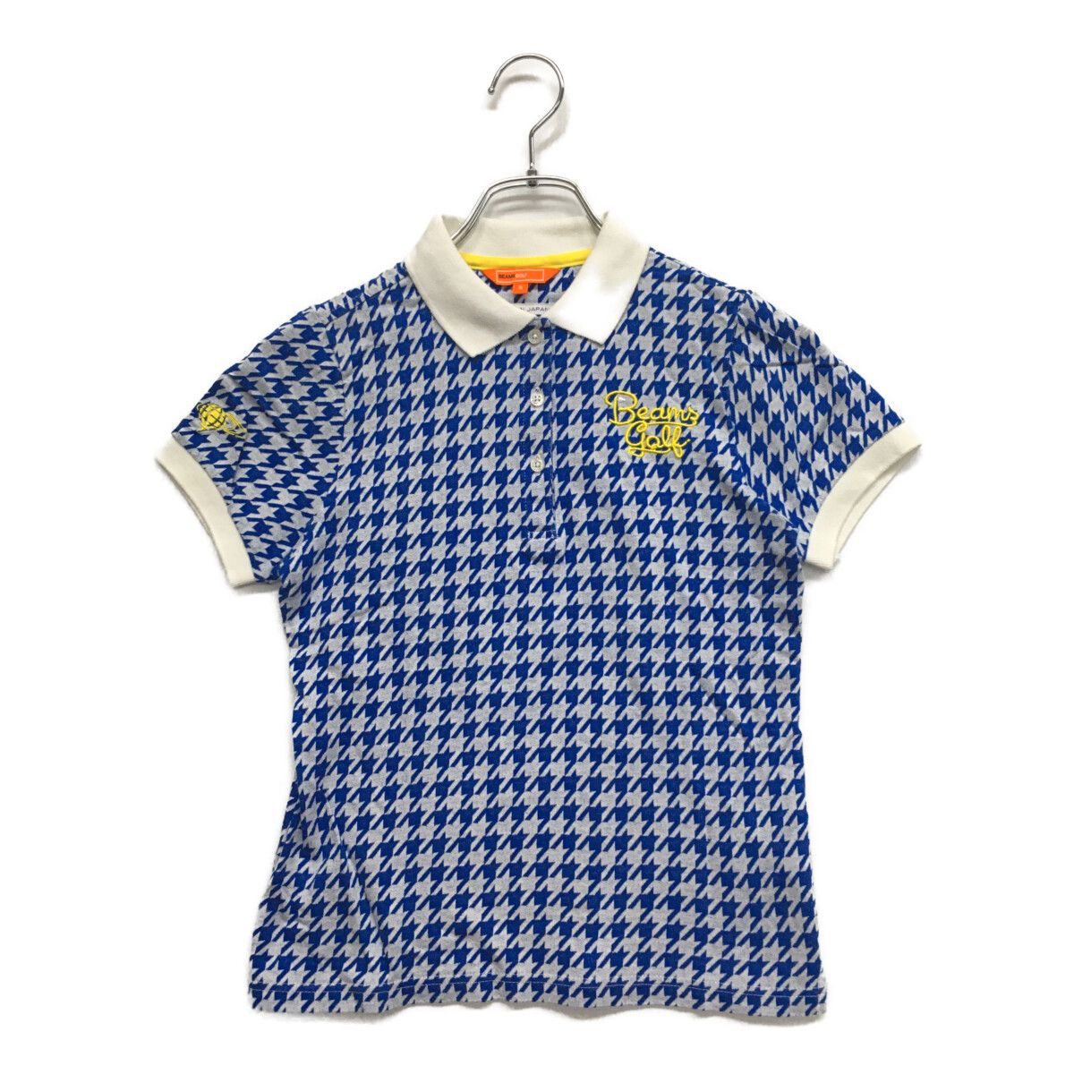 中古 レディース ビームスゴルフ BEAMSGOLF 半袖ポロシャツ S 白×青 ホワイト×ブルー 千鳥格子