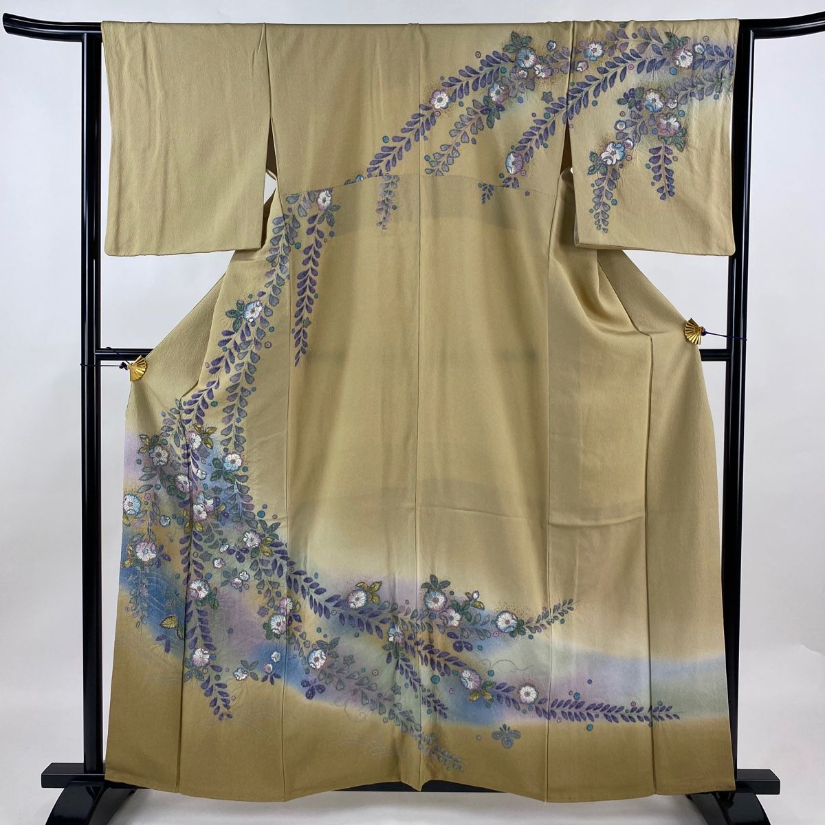 訪問着 身丈159cm 裄丈64cm M 袷 辻が花 金彩 ぼかし 薄茶色 正絹 名品