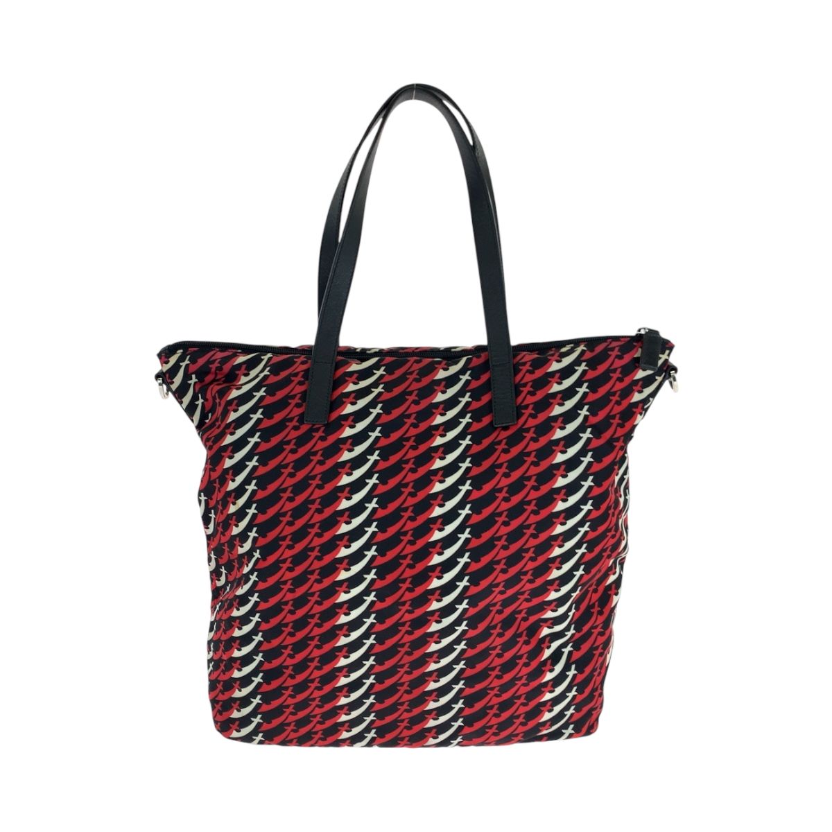 美品 PRADA プラダ テスート 三角ロゴプレート ナイフ レッド ブラック 
