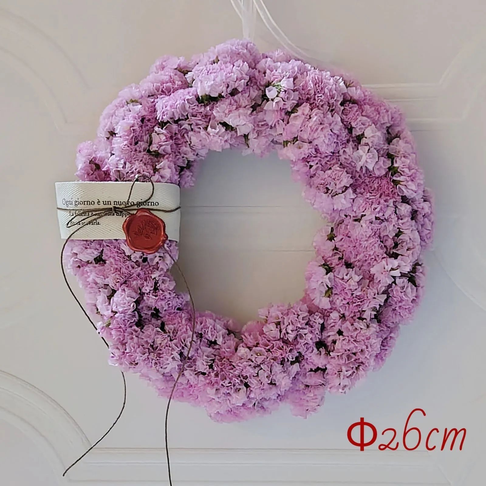 桜色 スターチスと花々 ドライフラワーリース フライングリース