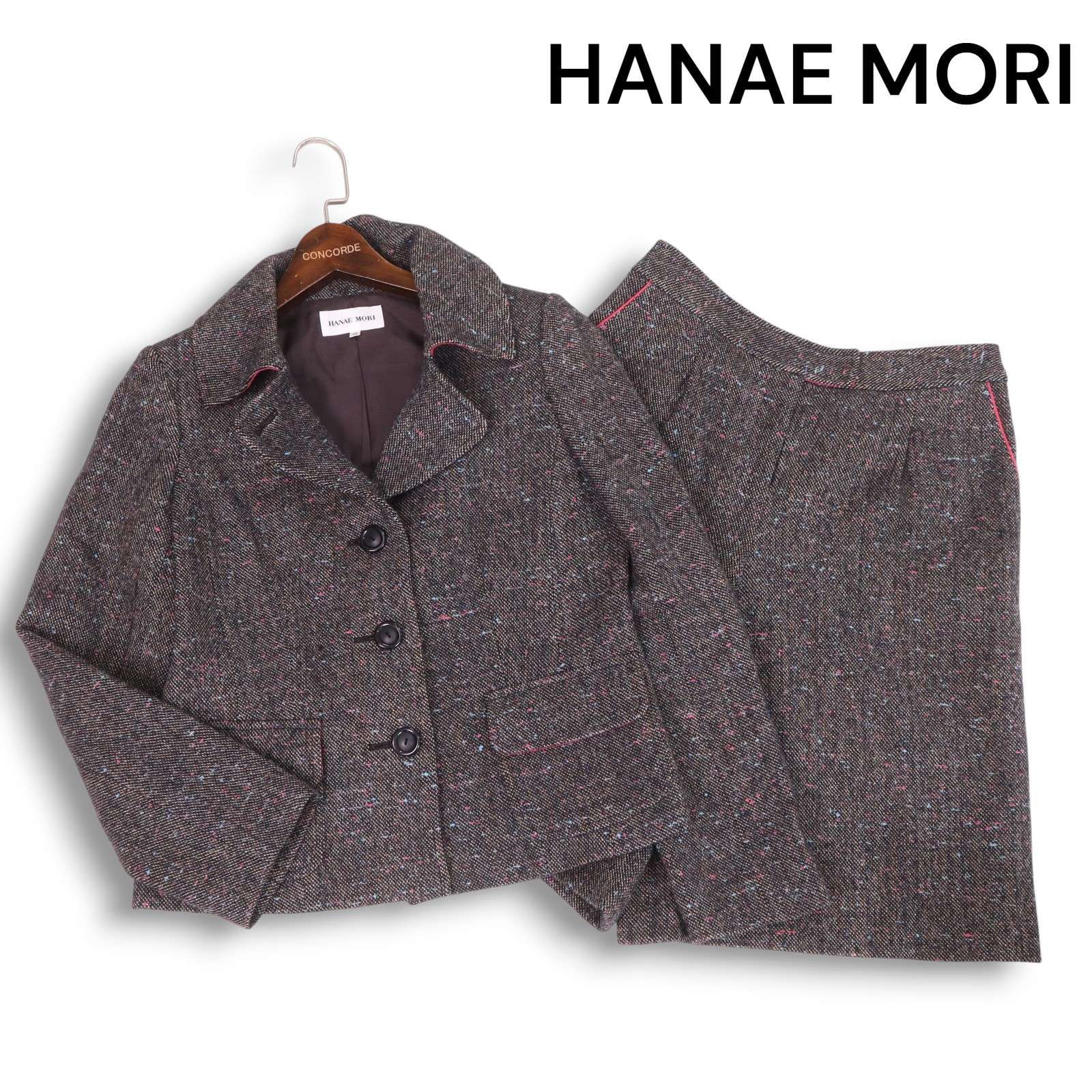 HANAE MORI ハナエモリ 秋冬 ウール ツイード ネップ セットアップ ジャケット キュロット パンツ Sz.40 レディース