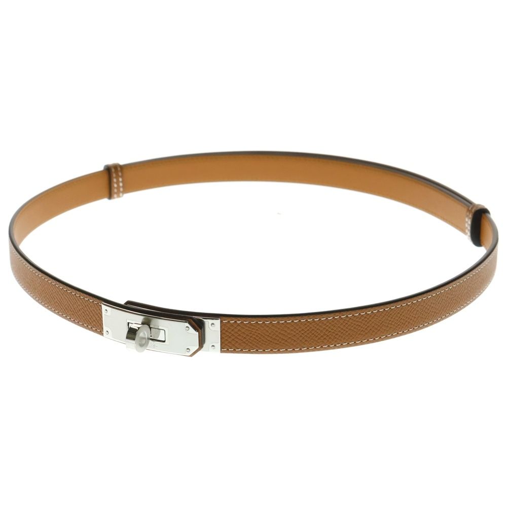 HERMES エルメス ケリー ベルト ブラウン レザー シルバー金具 W刻印