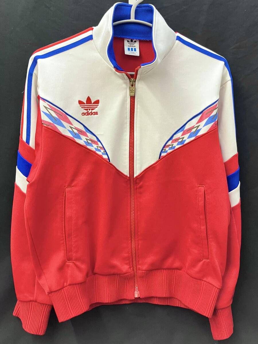 80s adidas トラックジャケット ジャージ デサント 赤 白 4号 80s] adidas DESCENTE アディダス デサント トラックジャケット