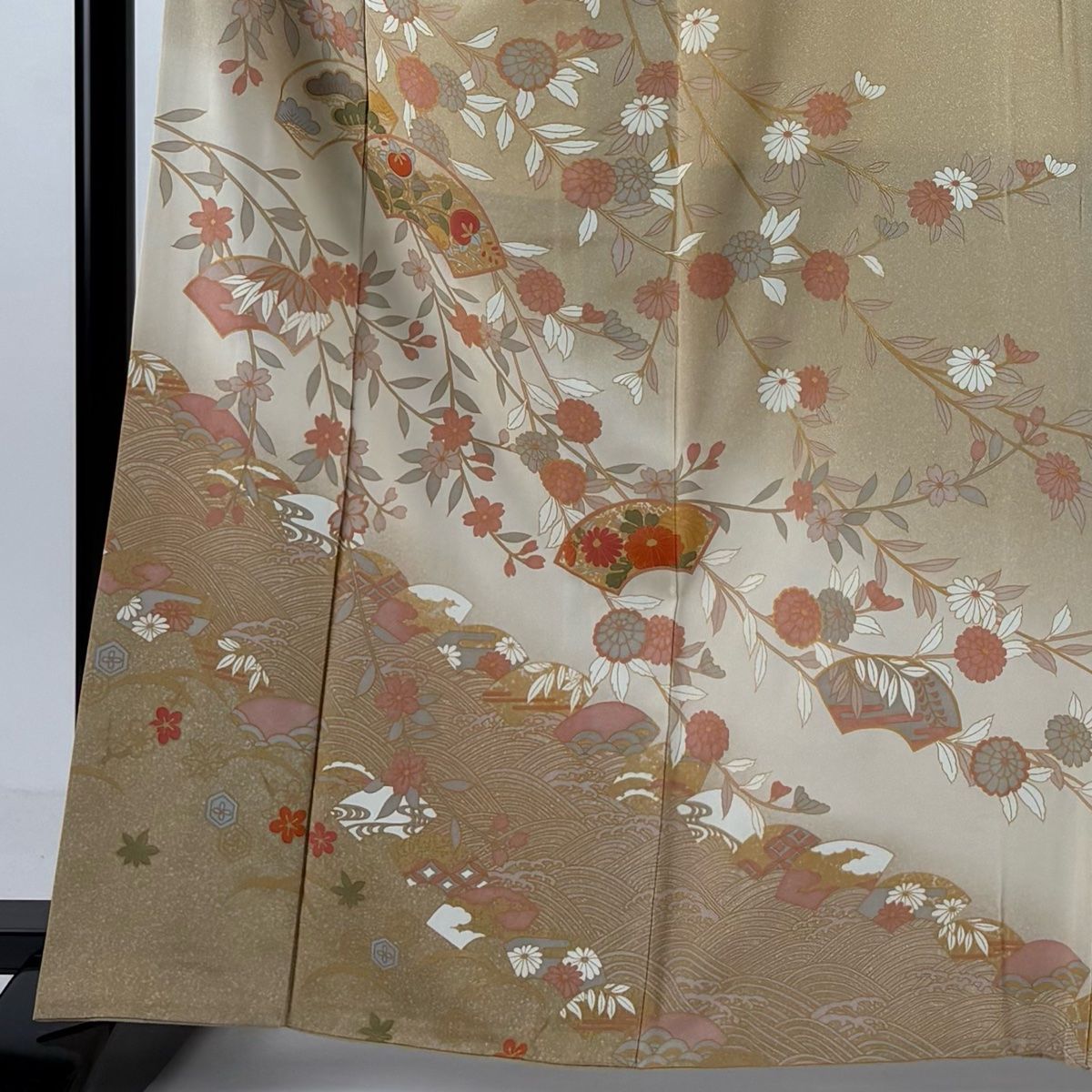 訪問着 身丈162.5cm 裄丈68cm L 袷 扇面 草花 金彩 ぼかし 薄茶