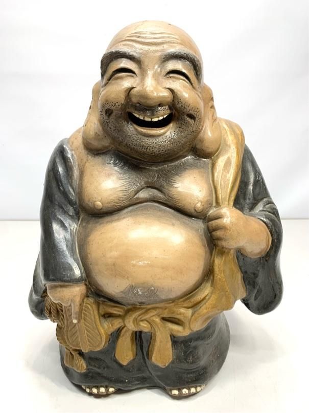 七福神　布袋　陶器人形　昭和レトロ　特大　縁起物　開運グッズ　骨董　アンティークインテリア　ヴィンテージ雑貨 A5735A12