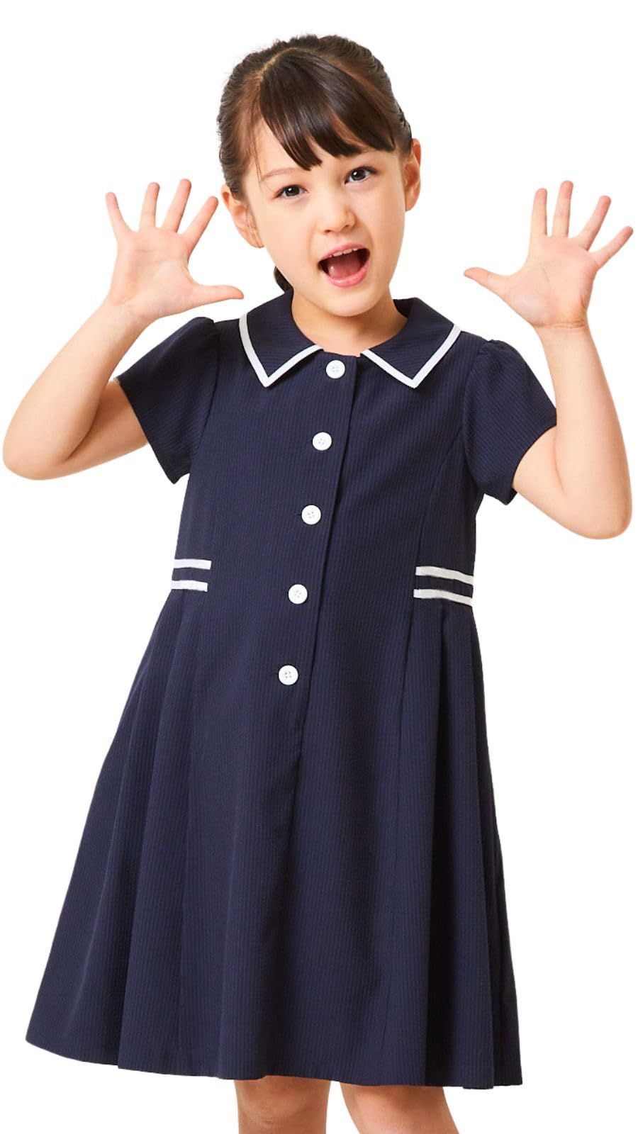 120_ネイビー ショパン 子供 女の子 半袖 接触冷感クールマックス スポーティワンピース 8136-2327