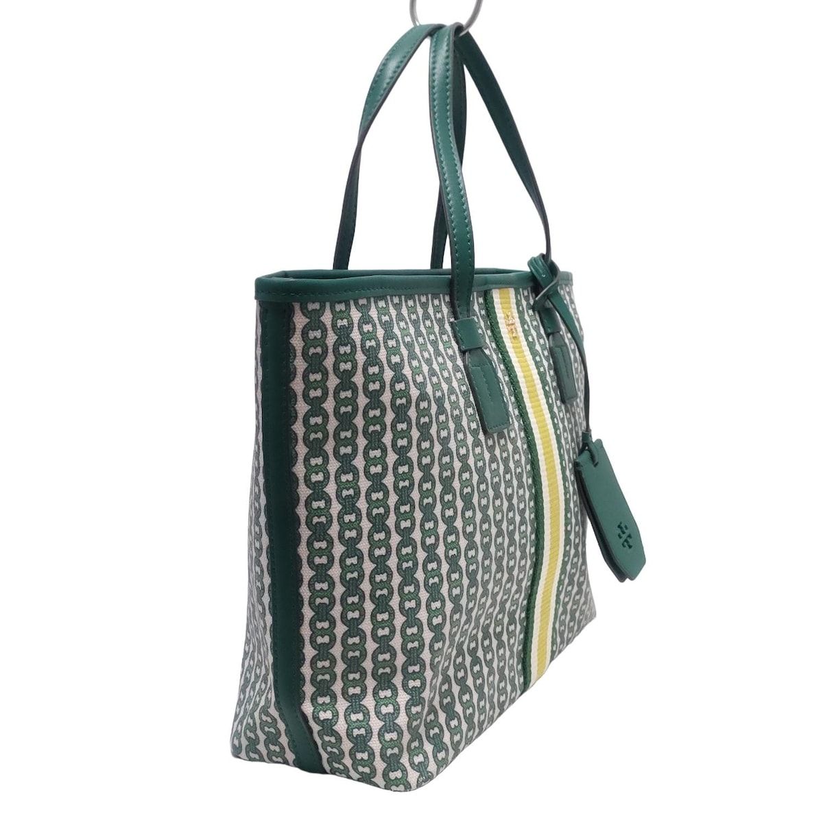 TORY BURCH(トリーバーチ) ハンドバッグ - 白×ダークグリーン×マルチ  