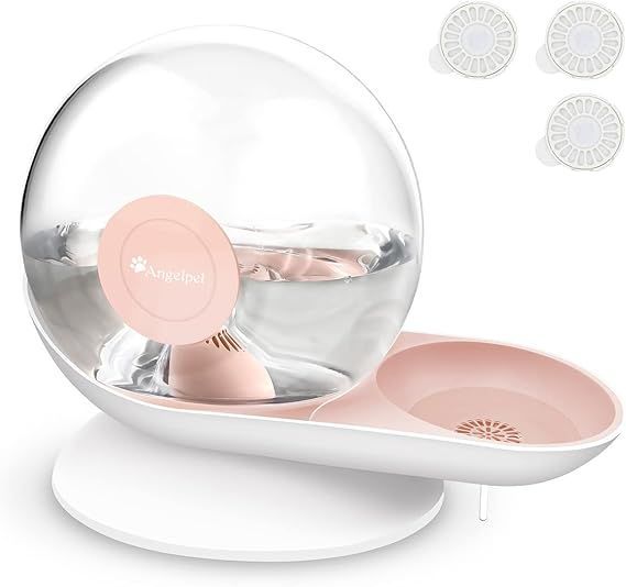 猫 犬 水 水飲み器 自動給水器 みずのみ 自動 2.8L大容量 猫 中小型犬 水飲み みずのみ器 フィルター付き 重力設計 自動補水 電気不要 お留守番対応 Angelpet(ピンク， フィルター3枚入り)