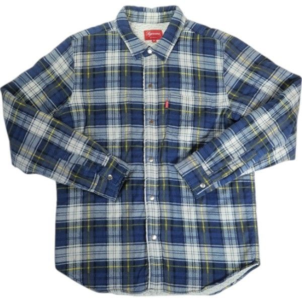 Size M SUPREME シュプリーム 15AW Flannel Sherpa Shirt Royal 長袖シャツ 青 -良い 20819297