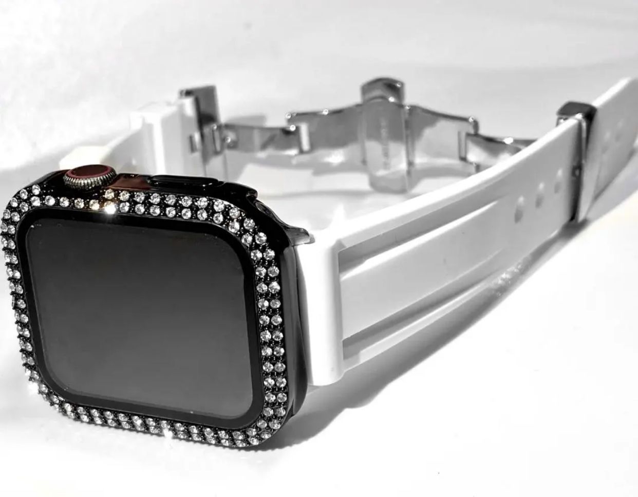 黒×白アップルウォッチキラキラカバーケースAppleWatchラバーバンド