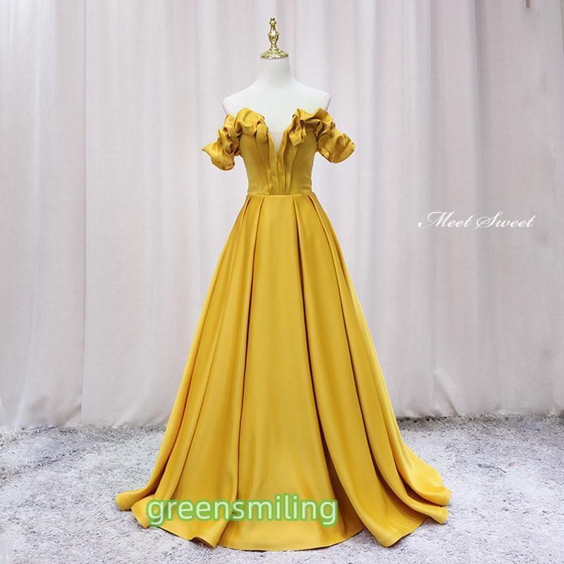ドレス プリンセスライン イー オフショルダー サテン ロングドレス ウェディングドレス 結婚式 二次会 花嫁 前撮り 演奏会
