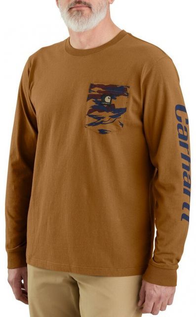 【送料無料】 カーハート メンズ Tシャツ トップス Carhartt Men's Heavyweight Long Sleeve Pocket T-Shirt Carhartt Brown