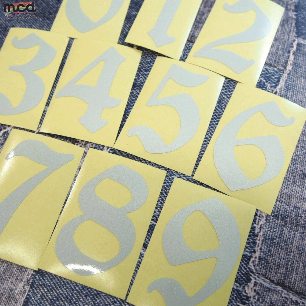 （9枚セット）（反射）ゼッケン ナンバー ステッカー 6.3cm程度 数字9文字分 バイク ナンバー 番号 オフ車 オフロード ワンポイント ホワイト