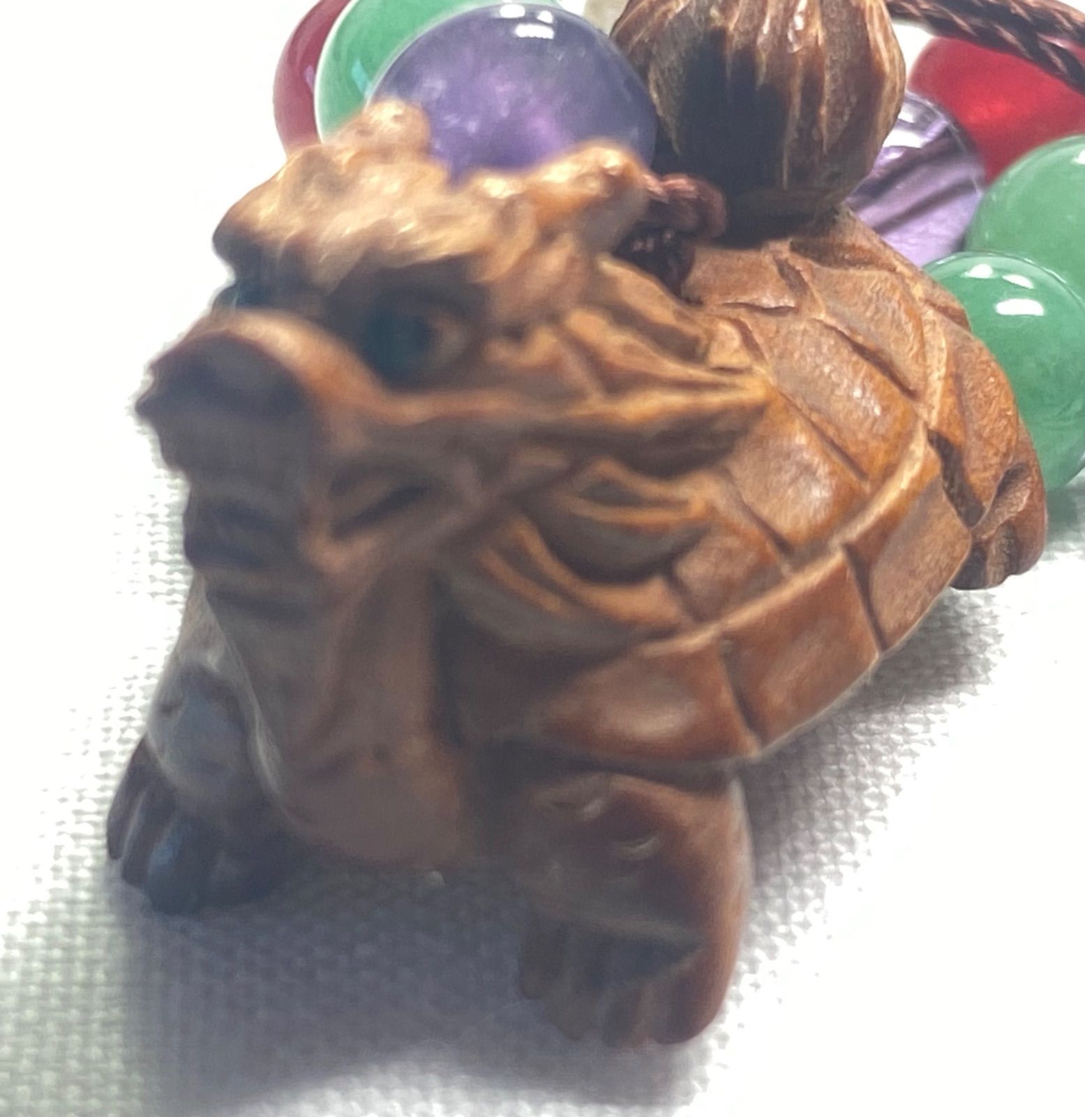 根付柘植 ミニ根付十二支龍頭亀身彫刻 黄楊繊細彫刻ペンダント