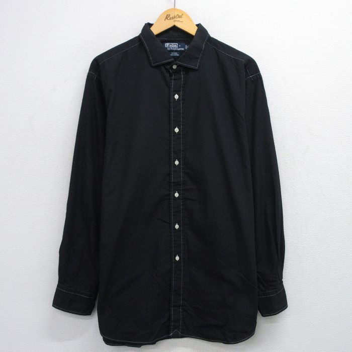 XL/古着 ラルフローレン 長袖 ブランド シャツ メンズ 90s ESTATE 大きいサイズ ロング丈 コットン 黒 ブラック 25jun21  トップス