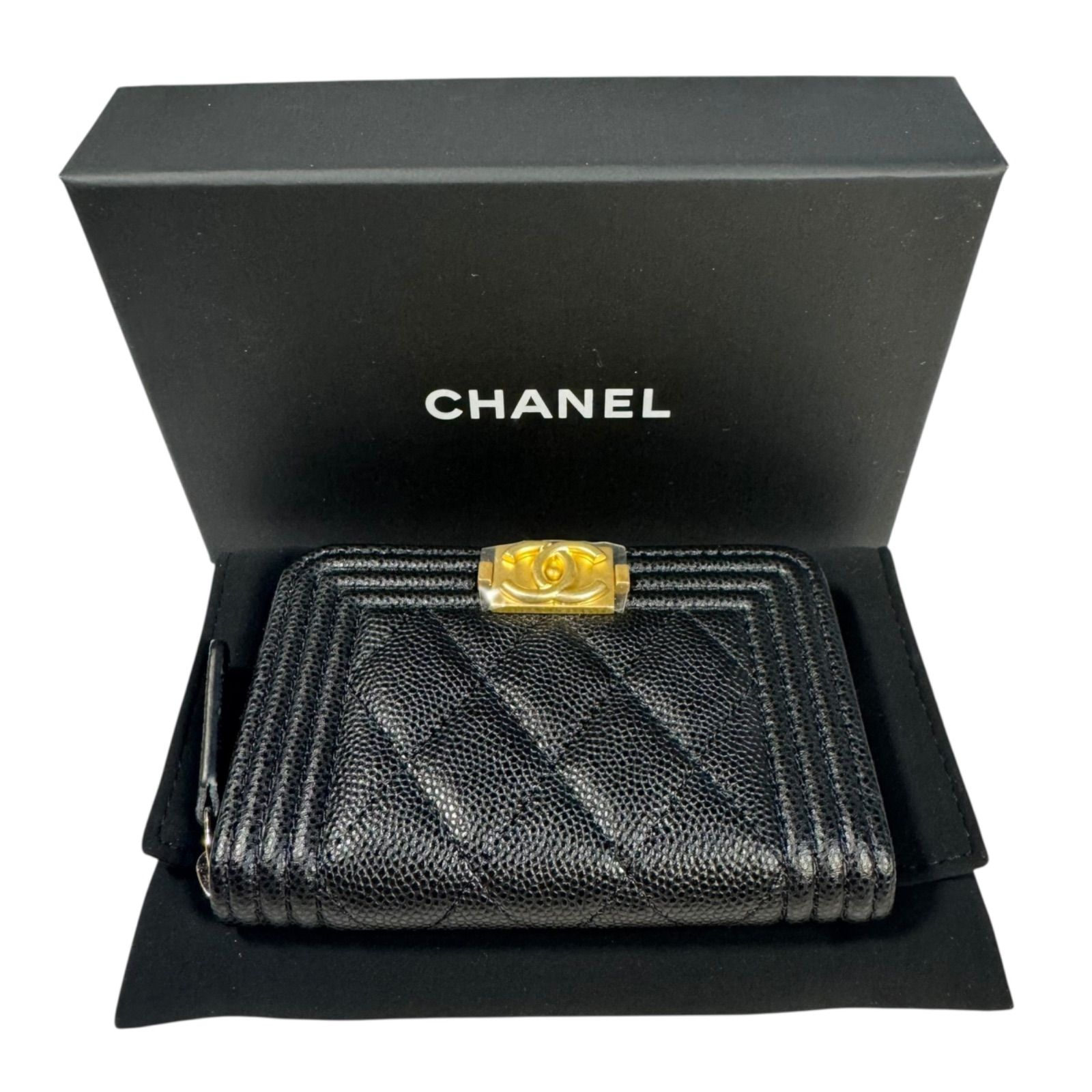 シャネル ボーイシャネル キャビアスキン ケース ブラック ゴールド金具 シャネル ボーイシャネル キャビアスキン コインケース ブラック
