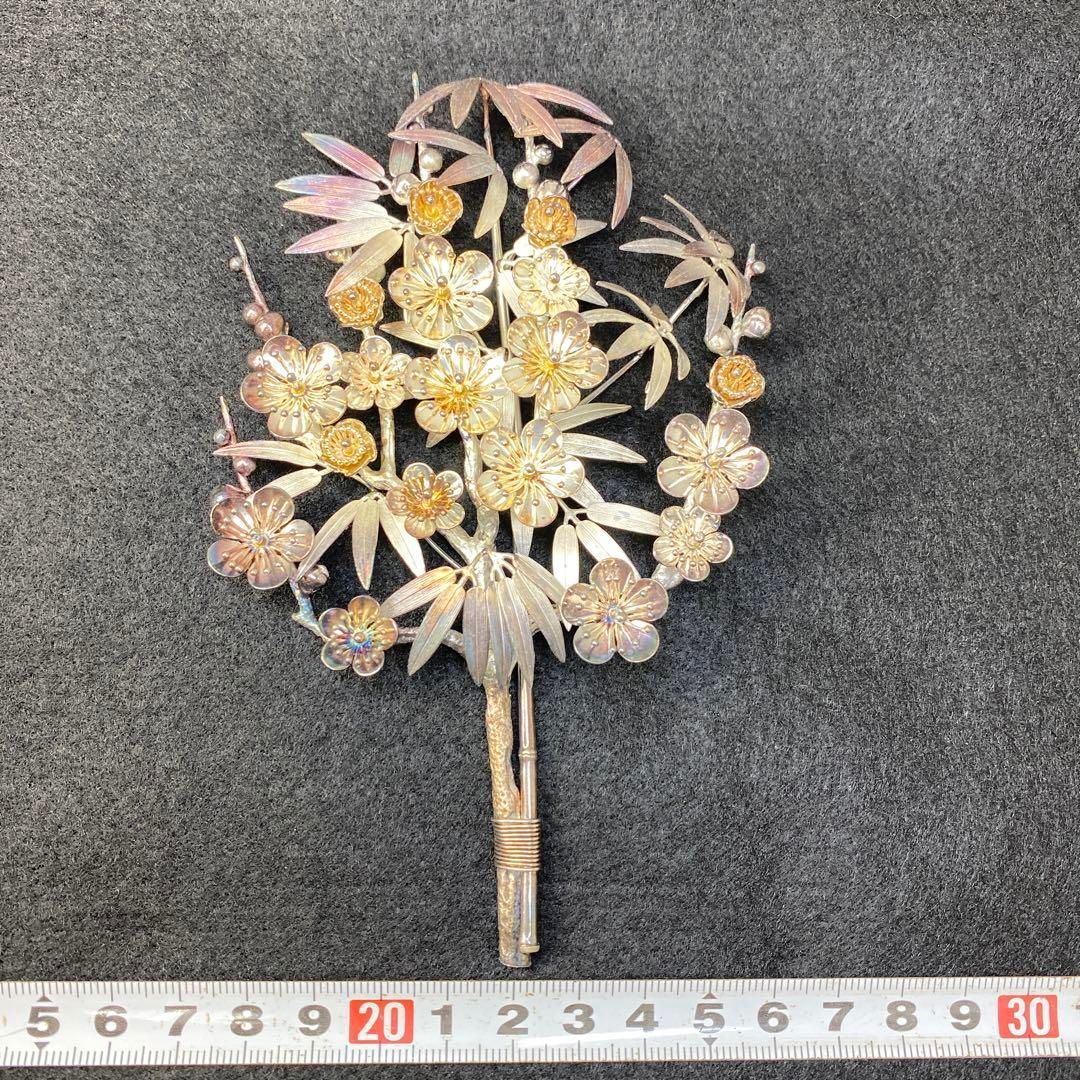 純銀刻印 上手 梅笹彫金花置物 82g トサオ 東さ6-0817 2F