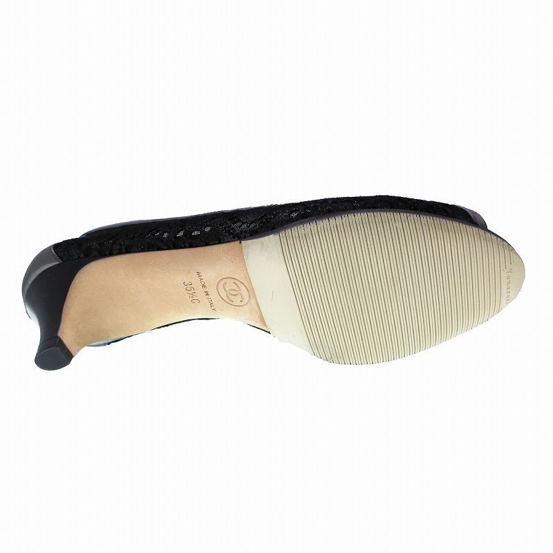 シャネル CHANEL ココマーク レース パンプス オープントゥ ローヒール 