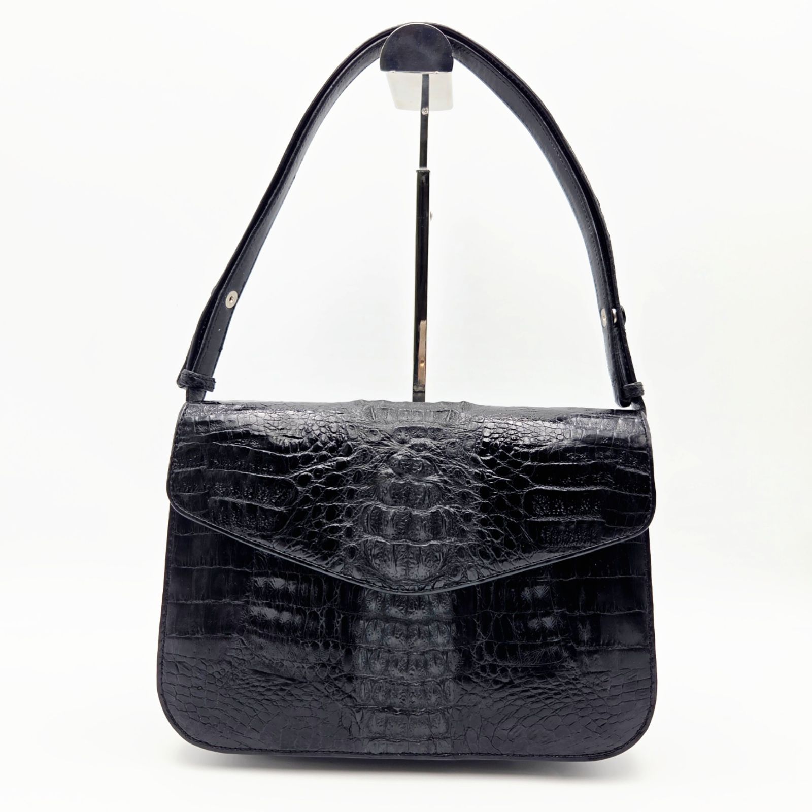 クロコダイル ミニハンドバッグ ショルダーバッグ 2way BLACK
