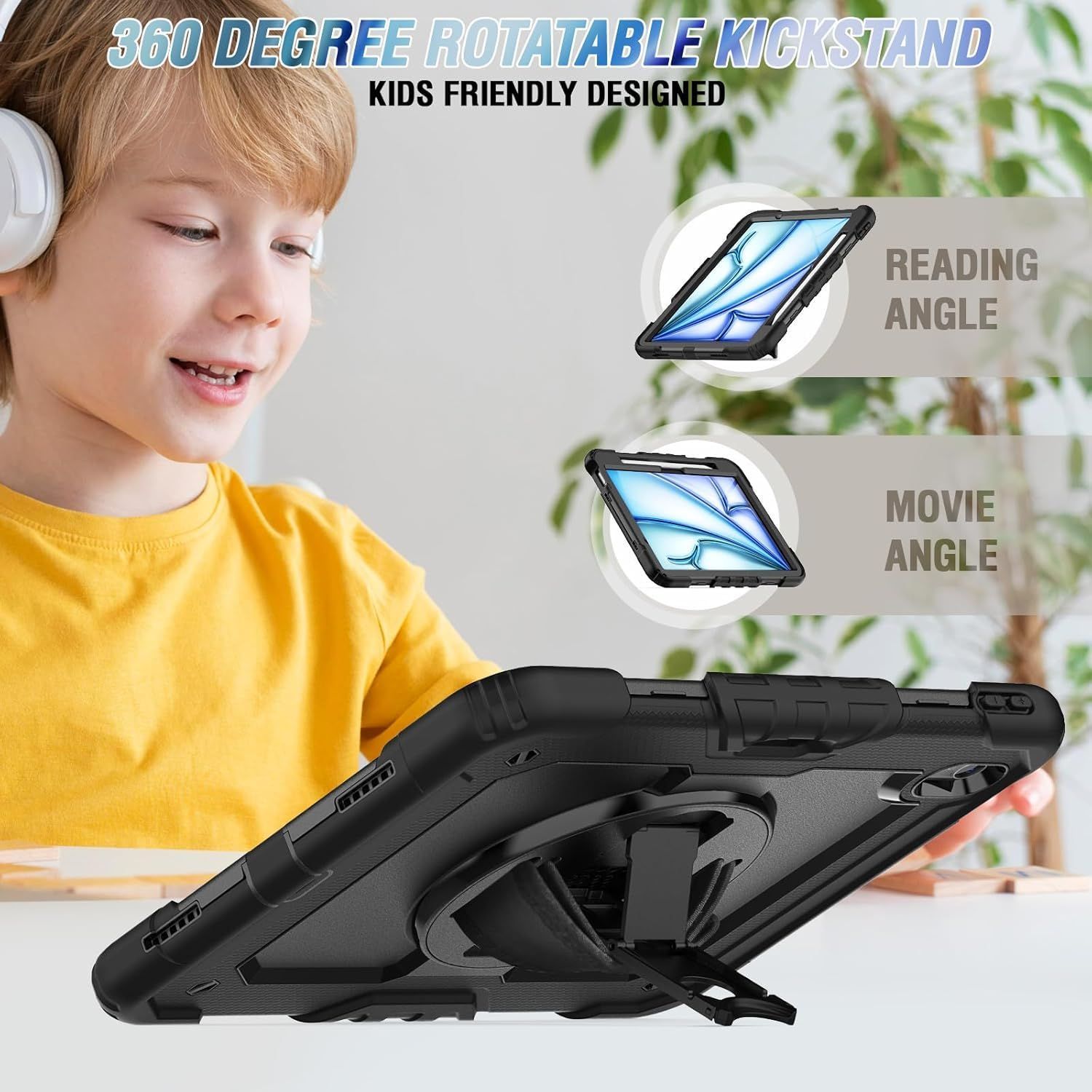 数量 iPad Air Herize 11 インチ ケース 2025 M 2 3 6 7 世代 A 2902 2903 フィルム付き保護シール内蔵 360度回転の折り畳スタンド 肩紐 ハンドストラップ付き ペ