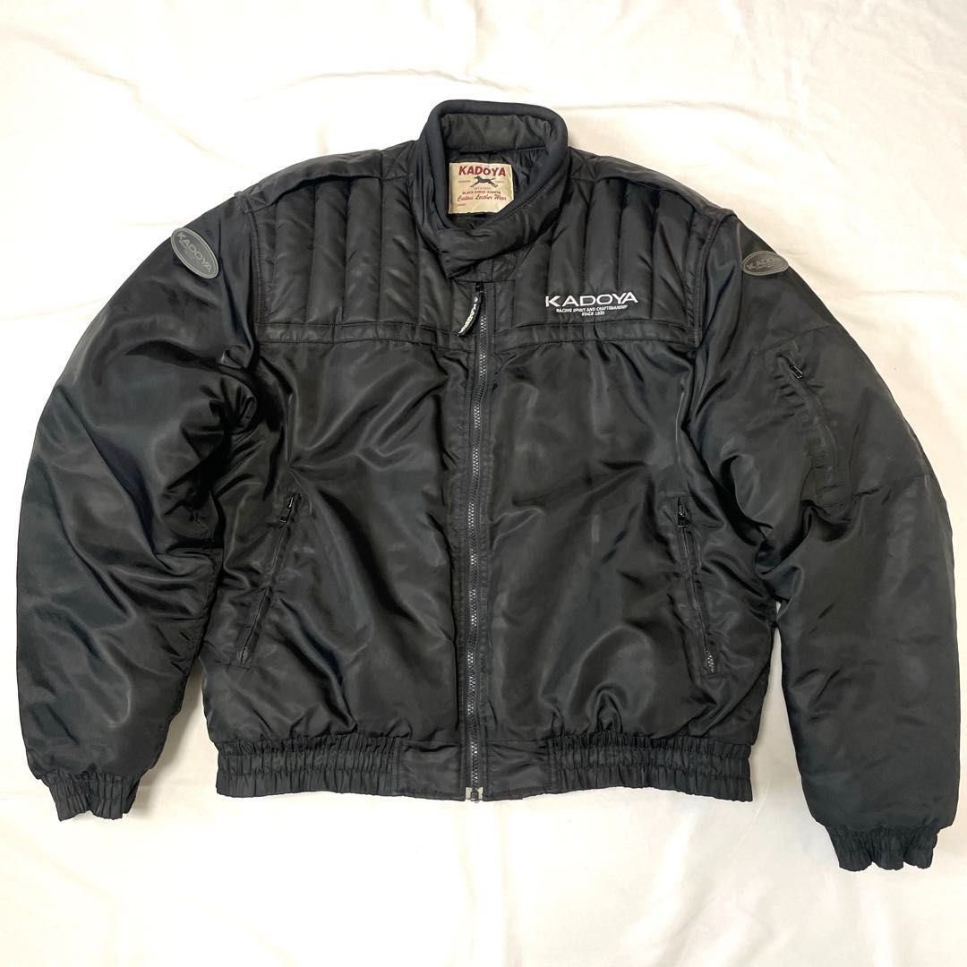 KADOYA 中綿入り 背中パッド入り 防寒ライディングジャケット ブラック黒 4L レーシングジャケット ジャンバー カドヤ ナイロンジャケット