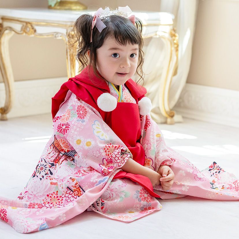 いにしえ華車桃×紅赤被布】京都絵師によるオリジナル柄＆レース生地の