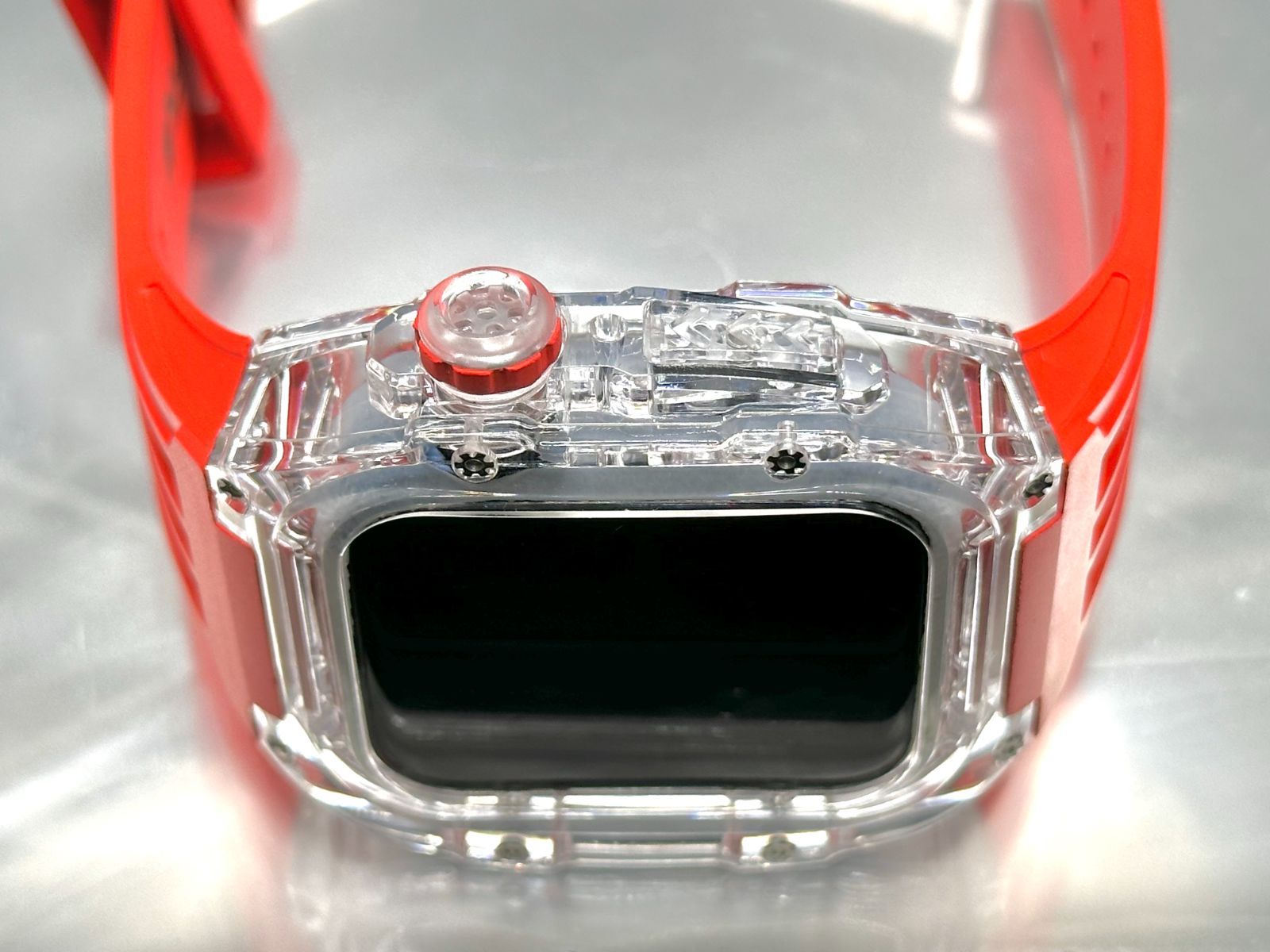 Apple Watch FKMラバーベルト レッド クリアケース カバー Apple Watch FKMラバーベルト レッド クリアケース カバー