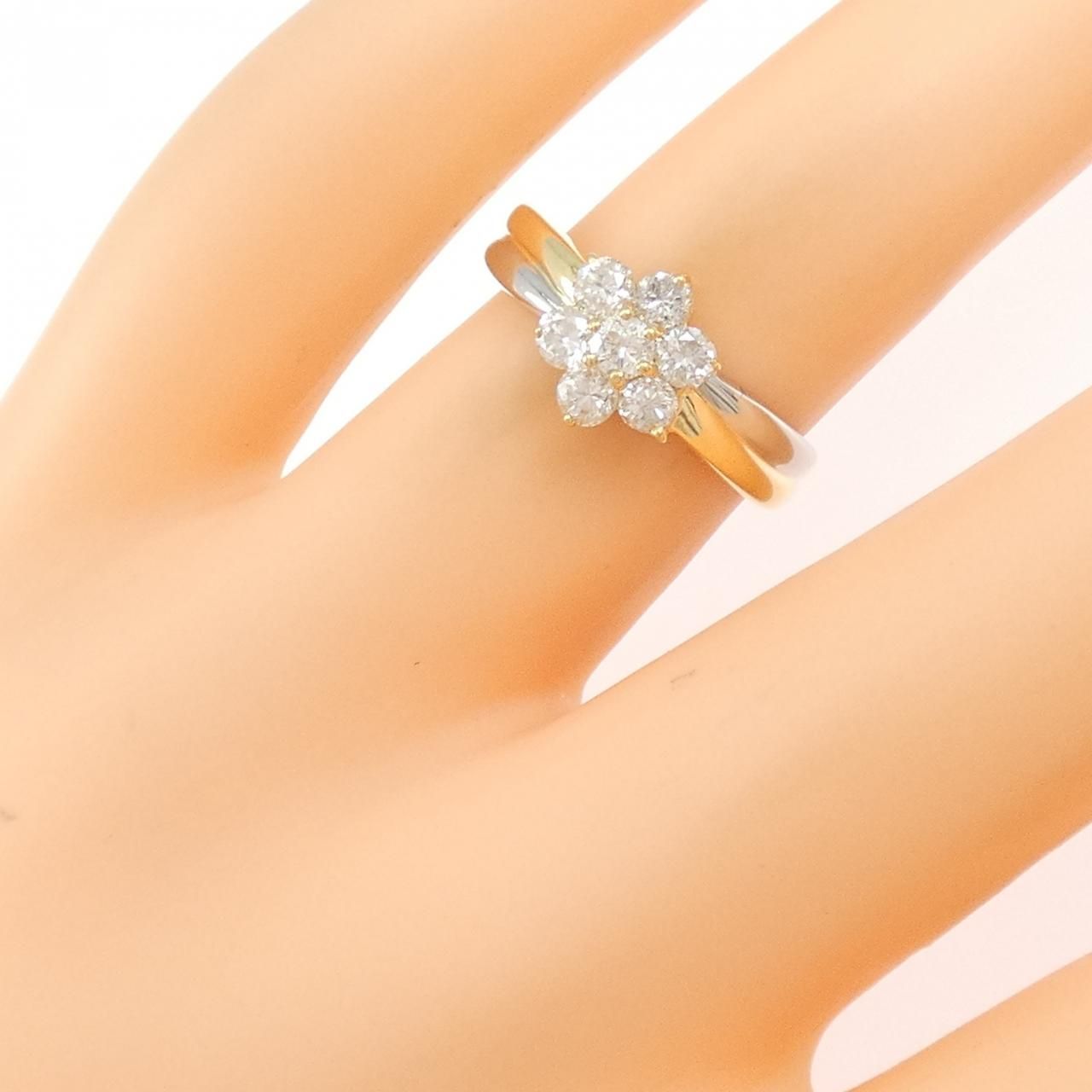 美品 K18YG/Pt900 フラワーセッティング ダイヤモンドリング 12号 美品 K18YG/Pt900 フラワーセッティング ダイヤモンドリング 12