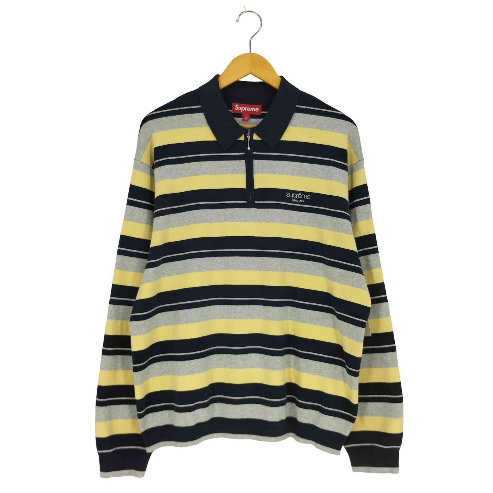 シュプリーム Supreme Stripe Zip L|S Polo ストライプ ジップ ロングスリーブ ポロシャツ メンズ import L