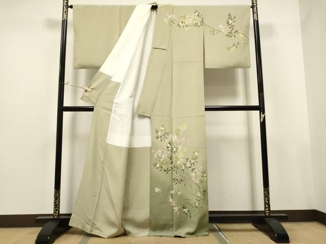 7633■ 本加賀友禅 色留訪問着 桜花枝に富士 山崎和洋 作 未使用 7633□ 本加賀友禅 色留訪問着 桜花枝に富士 山崎和洋 作 未使用