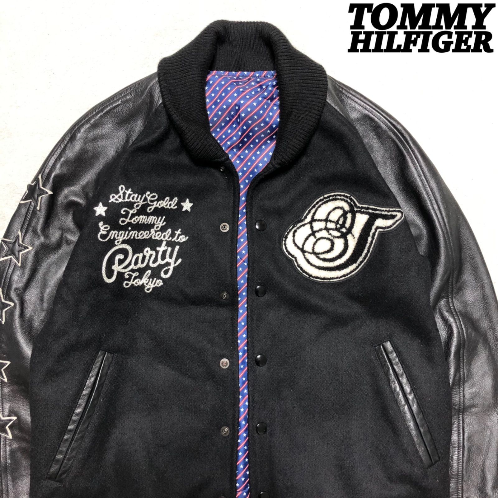 トミー TOMMY 袖レザー スタジャン トミーヒルフィガー