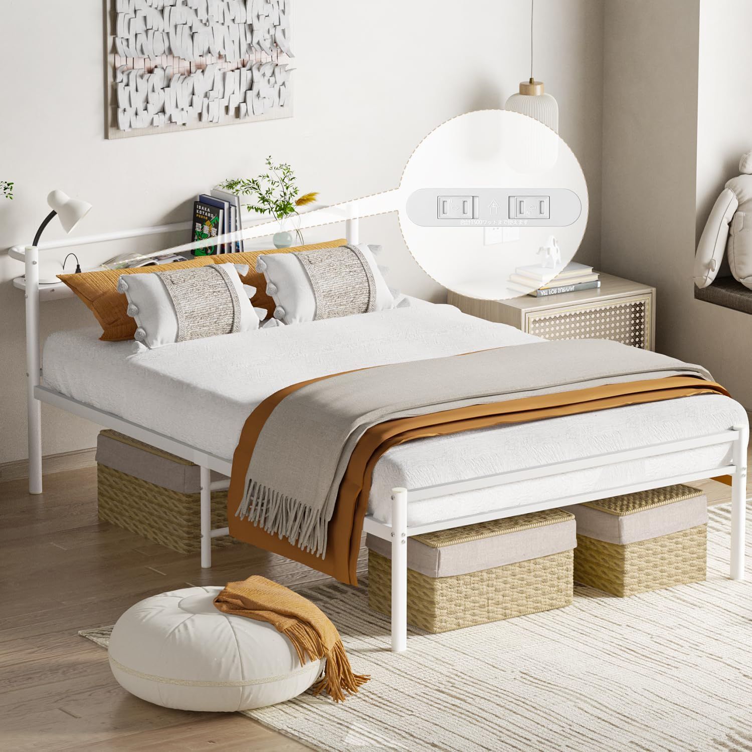 ベッドフレーム シングル 2口コンセント 耐荷重300kg 組立簡単 ベッドフレーム シングル 2口コンセント 耐荷重300kg 組立簡単