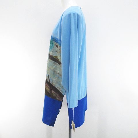 麻喜染色工芸 長袖 チュニック ブラウス 青系 ブルー プリント タグ  