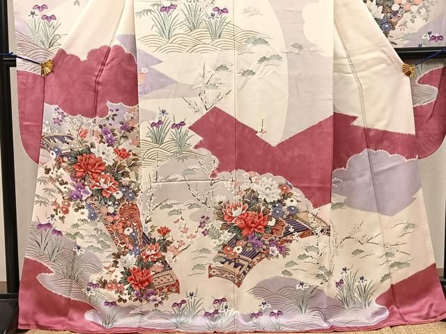 平和屋着物□豪華振袖 駒刺繍 牡丹花文 金彩 正絹 逸品