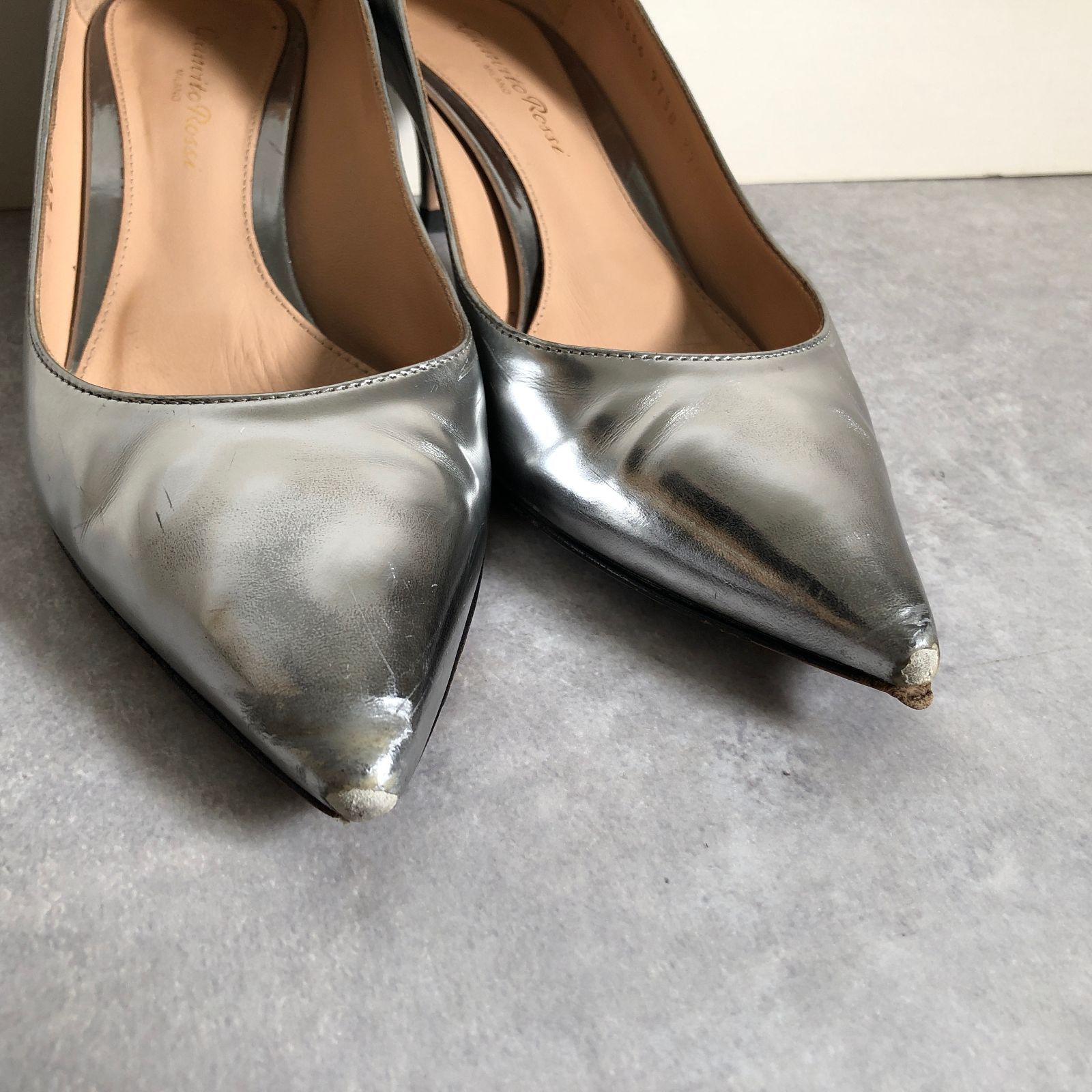 定価5万 GIANVITO ROSSI シャイニーシルバー ヒール パンプス 靴