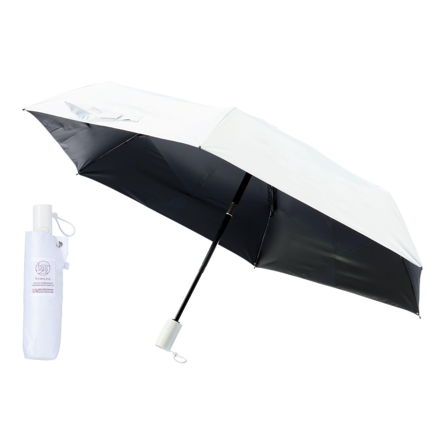 Color ホワイト kowaza 自動開閉 折りたたみ傘 遮光 遮熱 UVカット 日傘 晴雨兼用 コワザ 無地 畳みやすい urawaza メンズ レディース 親骨50cm 30287 ホワイト 今田美桜 アンバサダー