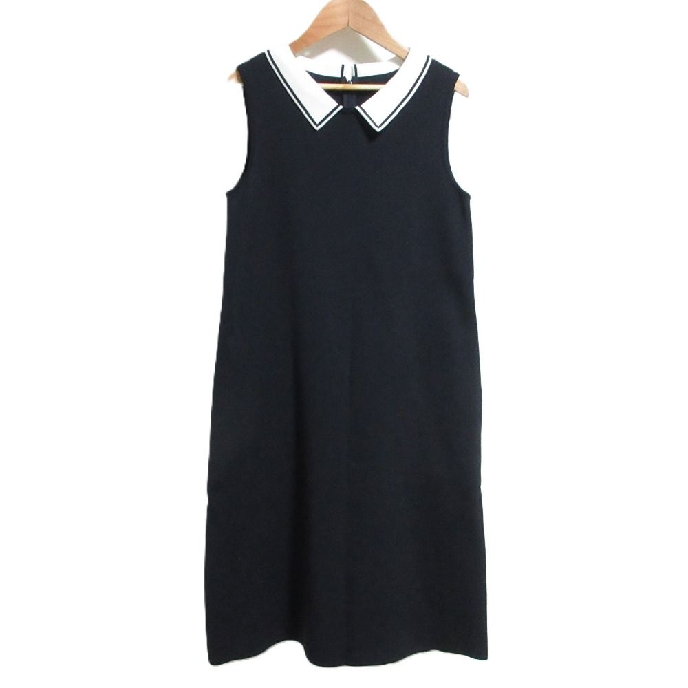 FOXEY フォクシー クレセント ノースリーブ ニットドレス ワンピース 42137 38 ダークネイビー レディース 古着