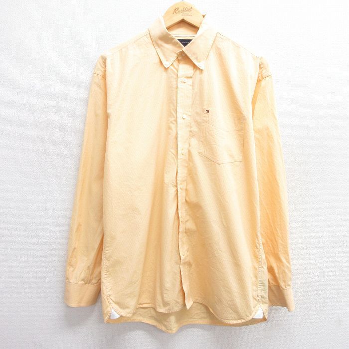 L/古着 トミーヒルフィガー 長袖 ブランド シャツ メンズ ワンポイントロゴ ボタンダウン 黄他 イエロー チェック 25mar07 中古 トップス