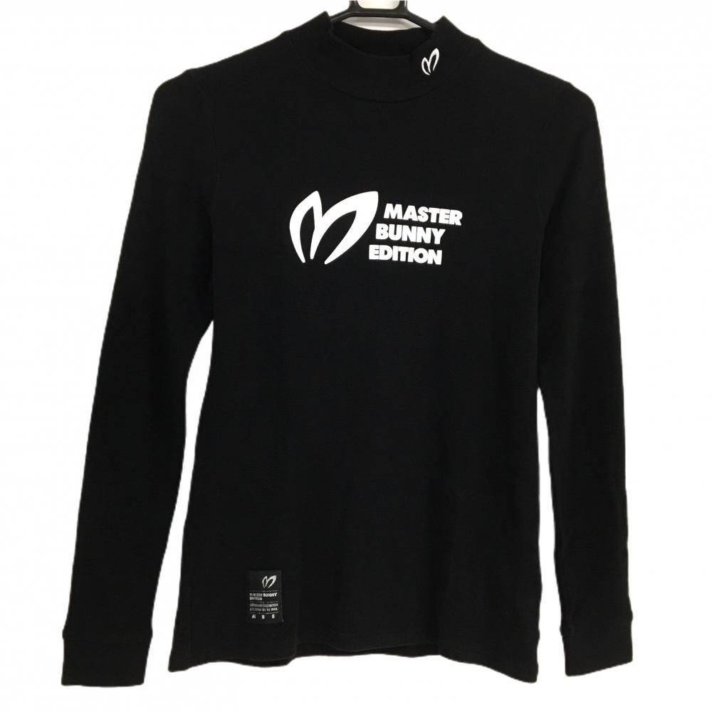 【美品】マスターバニー 長袖ハイネックシャツ 黒×白 表微起毛 アクリル混 レディース 1(M) ゴルフウェア MASTER BUNNY EDITION