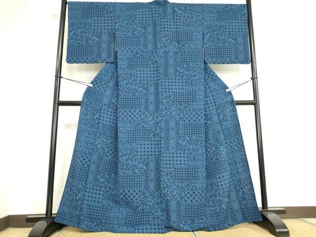 平和屋着物 小紋 単衣 更紗花文 洗える着物 DAAV5742az