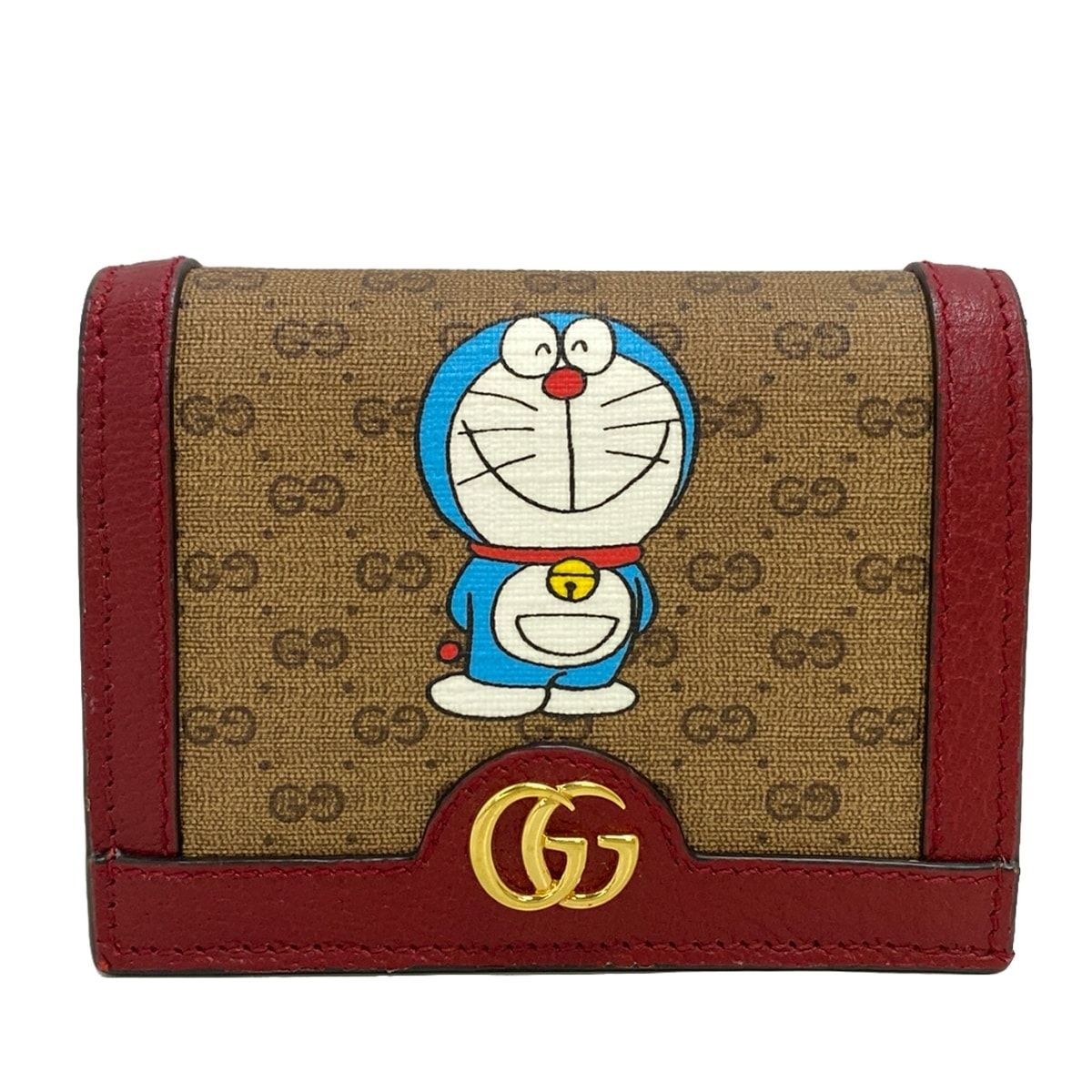 GUCCI(グッチ) 2つ折り財布美品 DORAEMON×GUCCI カードケース,ミニGGスプリーム 647788 ベージュ×ボルドー×マルチ  ドラえもん レザー - メルカリ