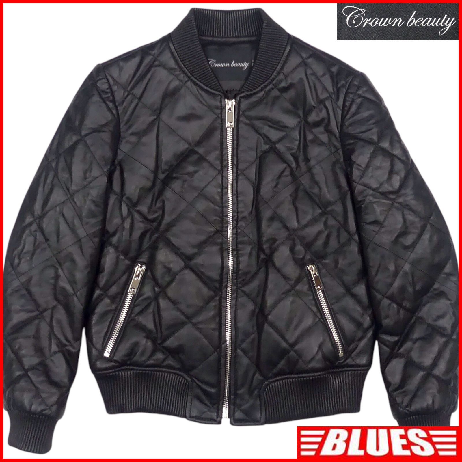 Crown beauty クラウンビューティー レザー ジャケット 3XL キルティング ブルゾン ジャンパー 本革 メンズ レザージャケット_サイズXXXL一覧←SEULB屋着古← X7885